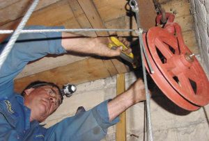 2. WEIGHTS: we check and renew pulleys, cables and fixings to ensure all are fail-safe.